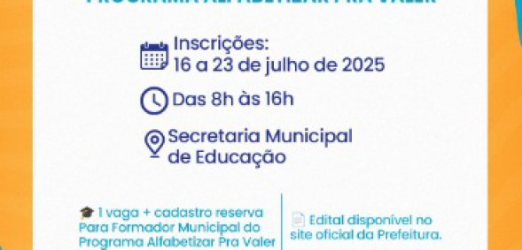 Prefeitura de Pacatuba abre processo seletivo para programa Alfabetizar pra Valer